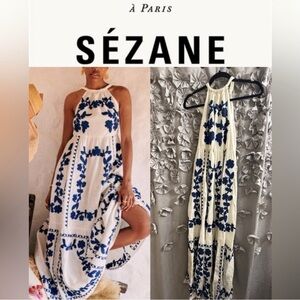 NEW Sézane Cream and Blue Patterned Dress